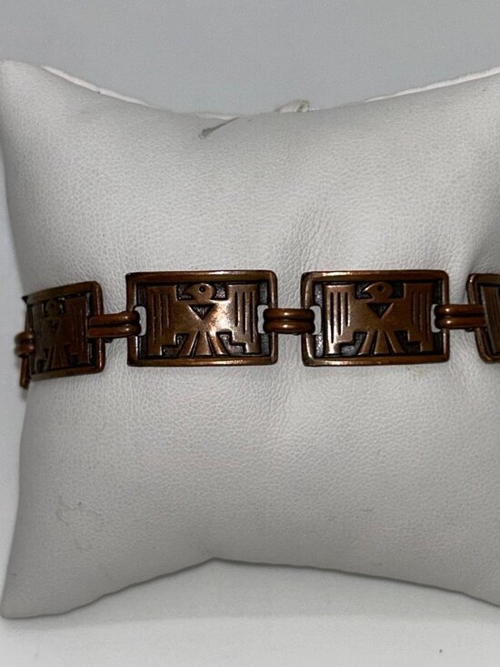 N/A Jewelry - Vintage Copper Thunderbird Panel Link Bracelet With Replacement Clasp Tribal